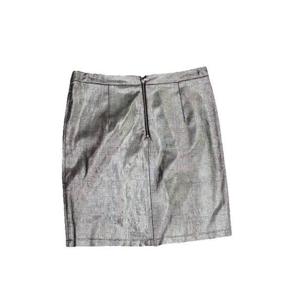 $495 Alice + Olivia Womens 6 Skirt Mini Lamb Leather Metallic Silver Caitlin - Picture 6 of 10
